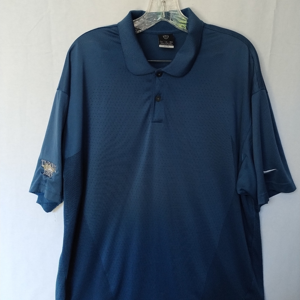 NIKE GOLF Men's Nike Dry Fit  Blue Logo Golf Shirt Champion Lake Patch - Size XL